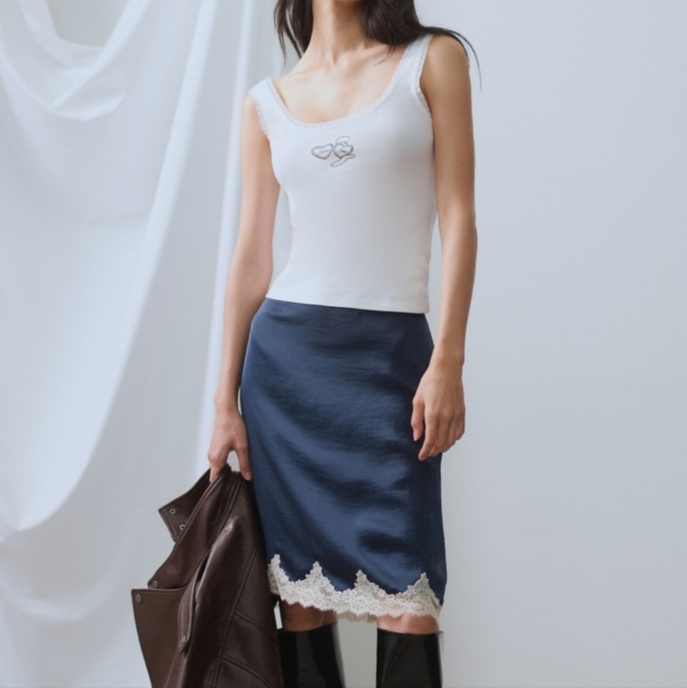 Abercrombie & Fitch Navy Skirt with Cream Lace Trim